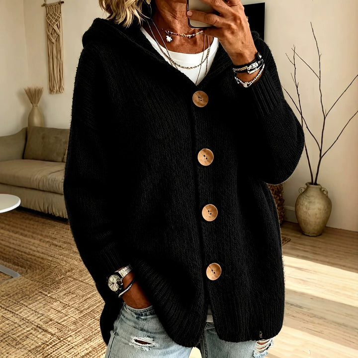 Indira - Women's Oversized Button-Front Hooded Knit Cardigan 1