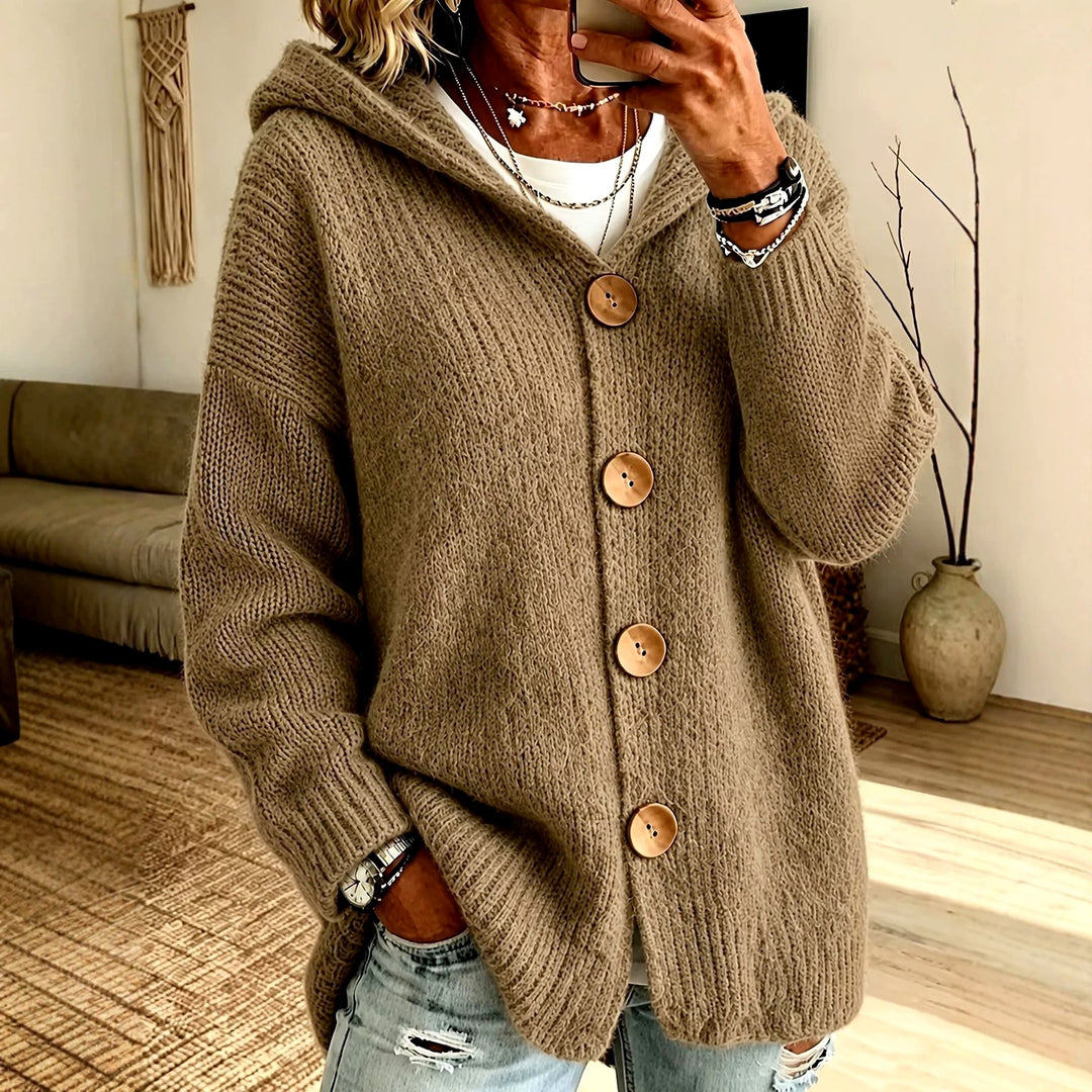 Indira - Women's Oversized Button-Front Hooded Knit Cardigan 2