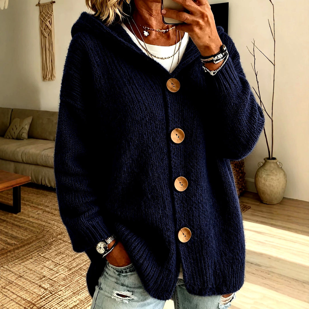 Indira - Women's Oversized Button-Front Hooded Knit Cardigan 3