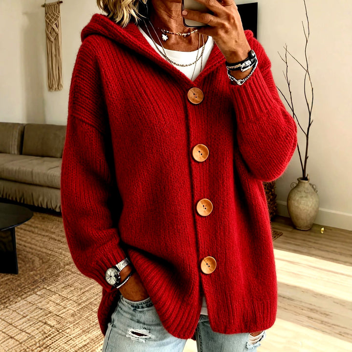 Indira - Women's Oversized Button-Front Hooded Knit Cardigan 4