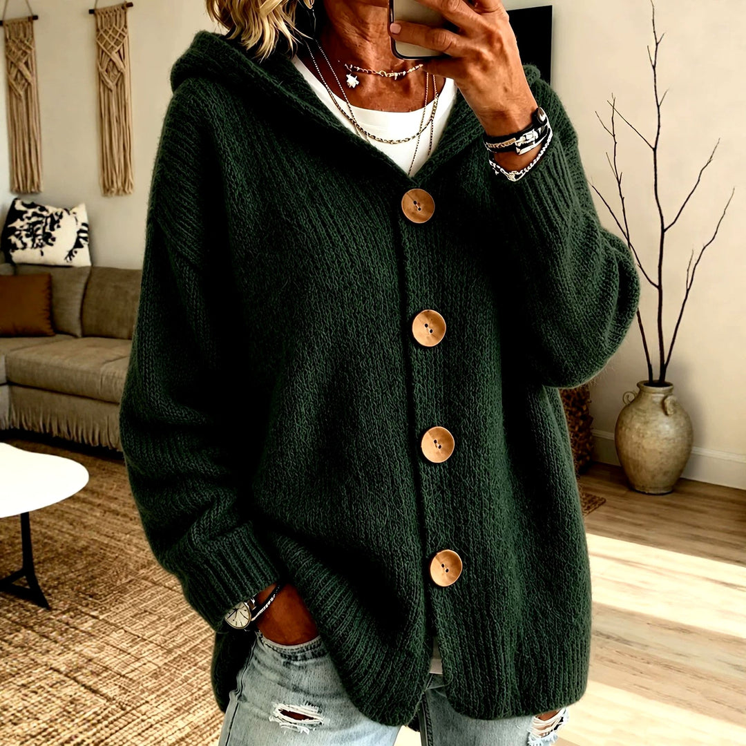 Indira - Women's Oversized Button-Front Hooded Knit Cardigan 5