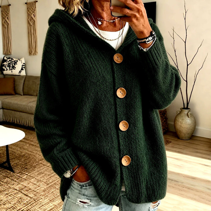 Indira - Women's Oversized Button-Front Hooded Knit Cardigan 5