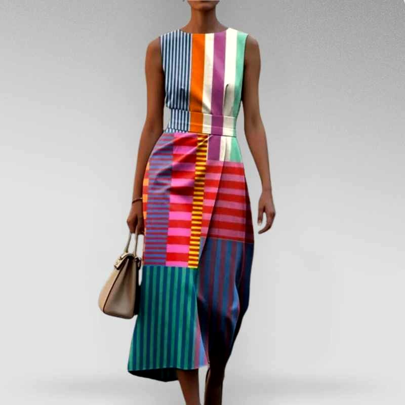Iona - Women's Colorblock Stripe Sleeveless Midi Dress 1