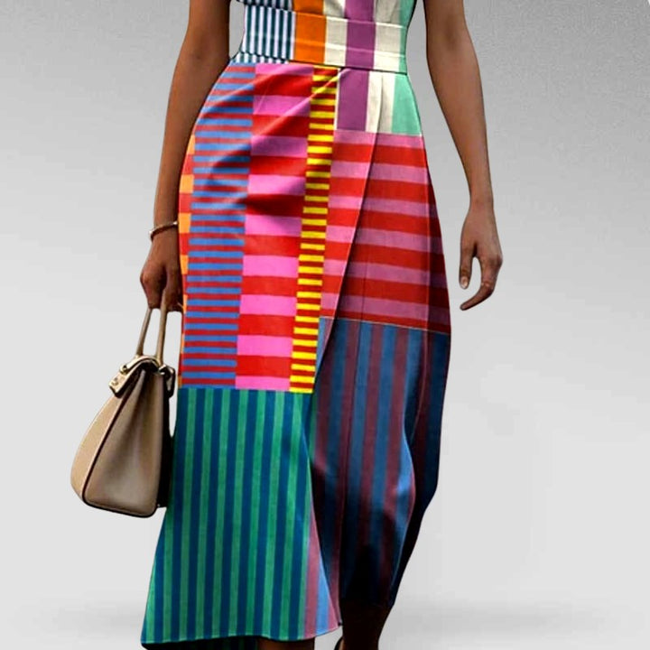 Iona - Women's Colorblock Stripe Sleeveless Midi Dress 3