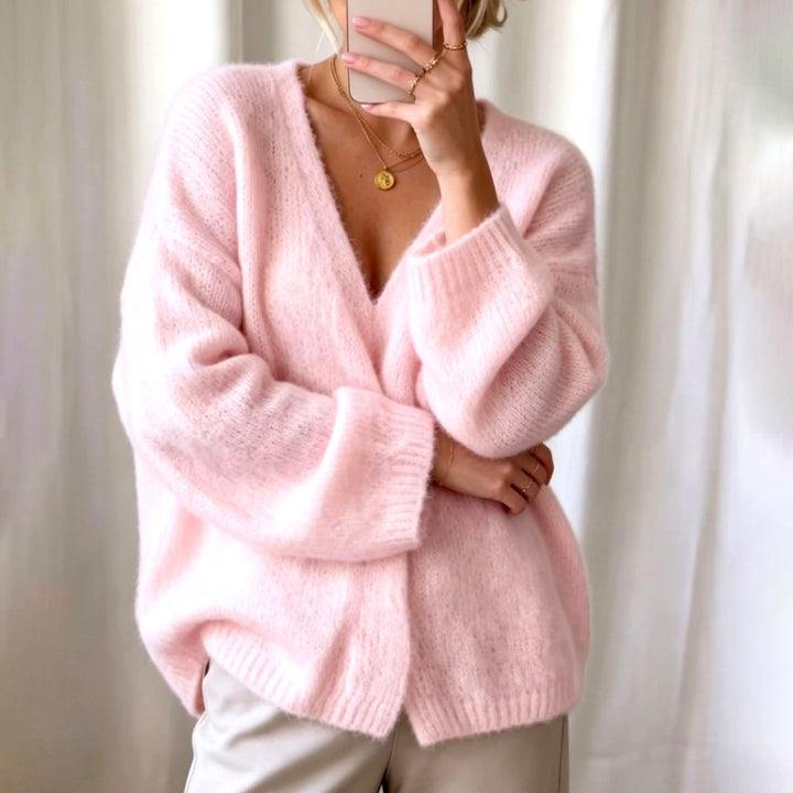 Iria - Women's Fuzzy Knit Oversized V-Neck Cardigan 1