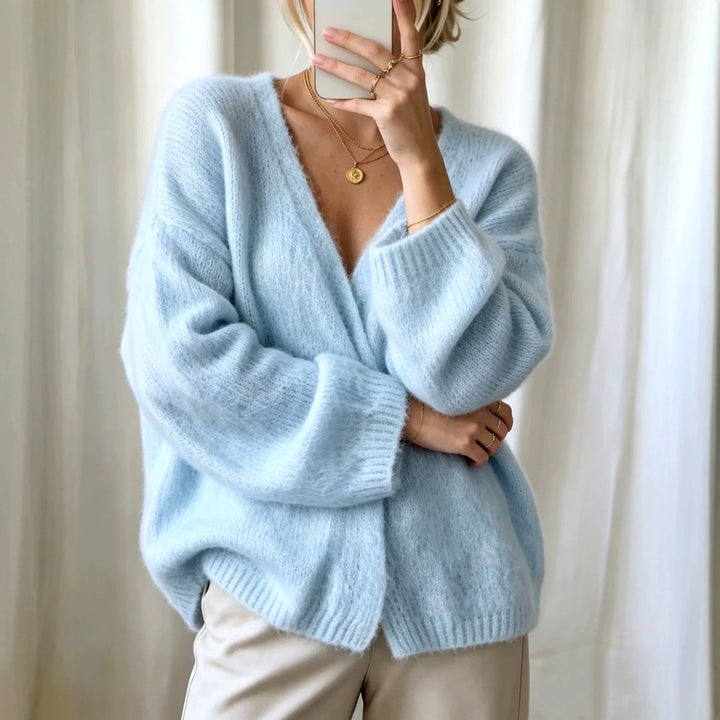 Iria - Women's Fuzzy Knit Oversized V-Neck Cardigan 3
