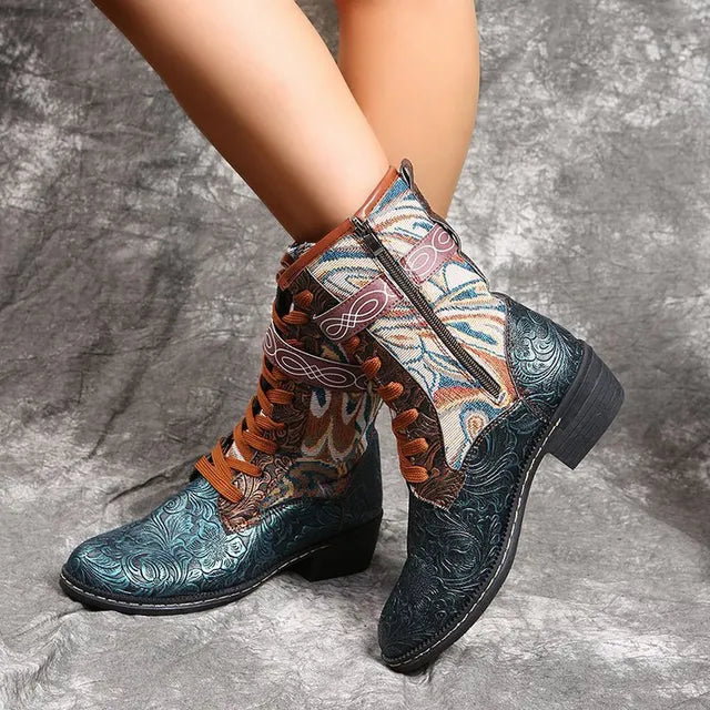 Iris - Women's Patchwork Lace-Up Ankle Boots
