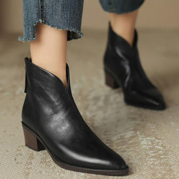 Ishie - Women's Pointed-Toe Ankle Boots with Rear Zip and Block Heel