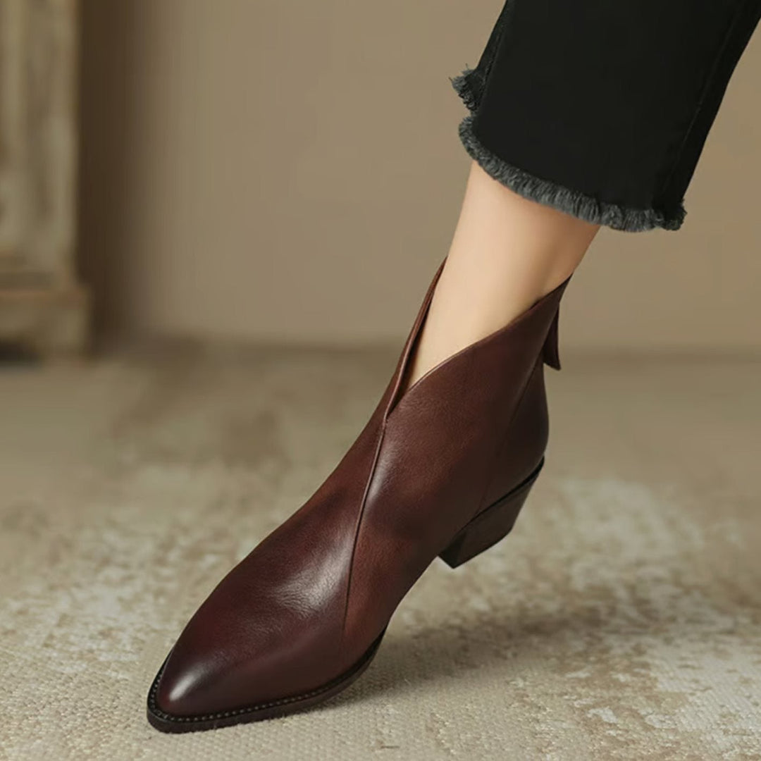 Ishie - Women's Pointed-Toe Ankle Boots with Rear Zip and Block Heel