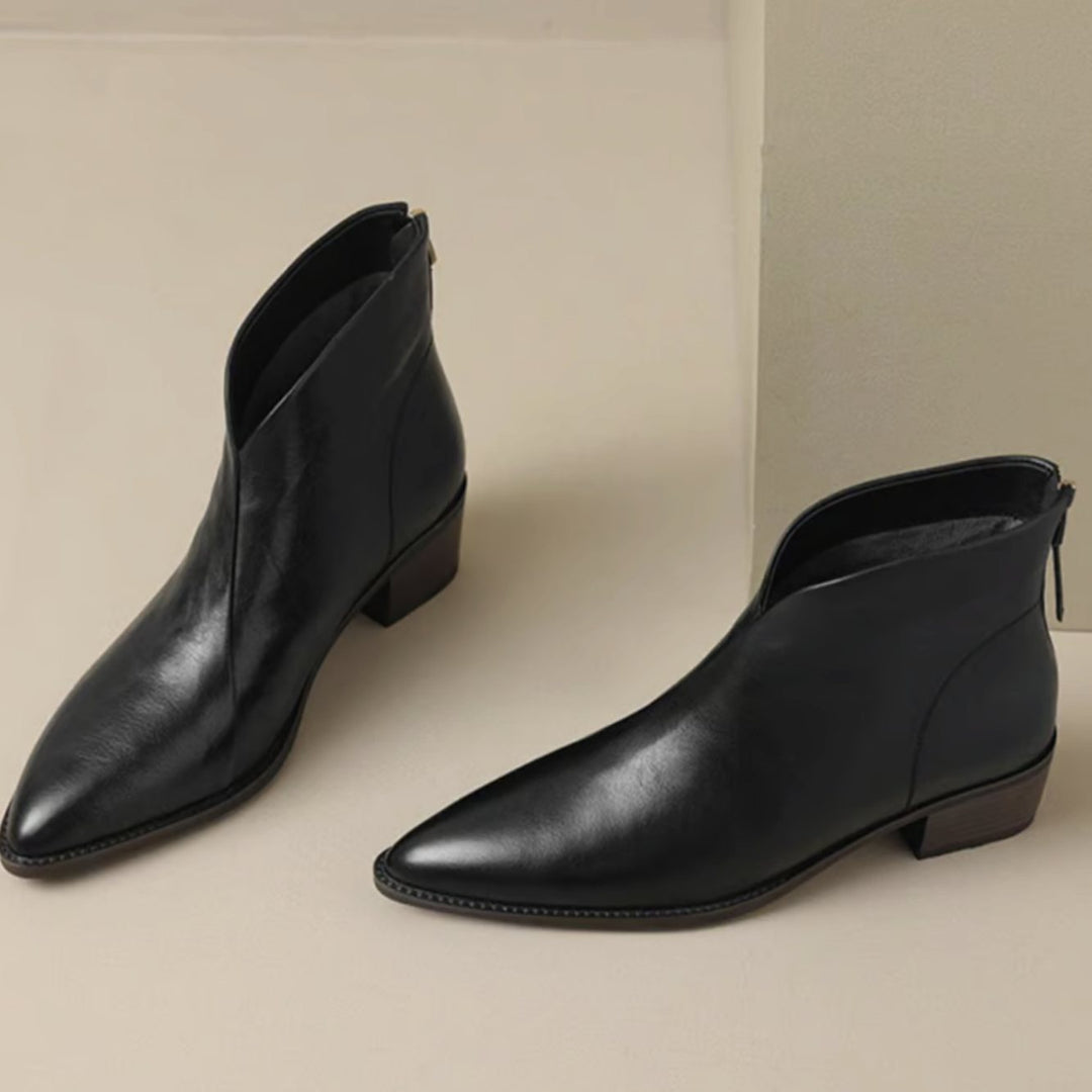 Ishie - Women's Pointed-Toe Ankle Boots with Rear Zip and Block Heel