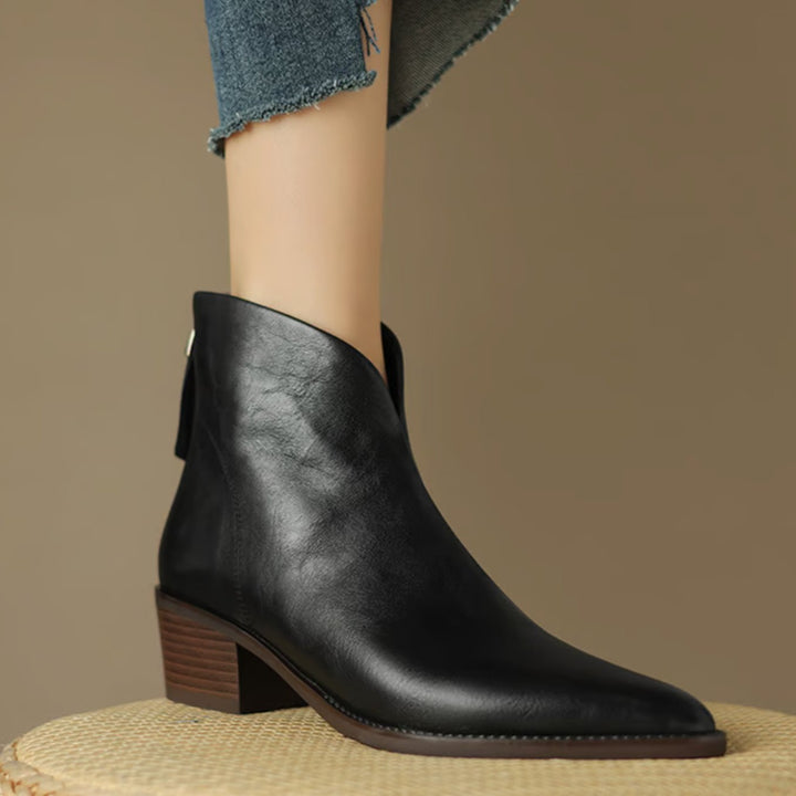 Ishie - Women's Pointed-Toe Ankle Boots with Rear Zip and Block Heel
