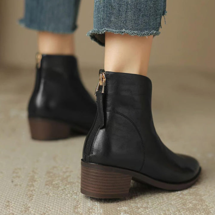 Ishie - Women's Pointed-Toe Ankle Boots with Rear Zip and Block Heel