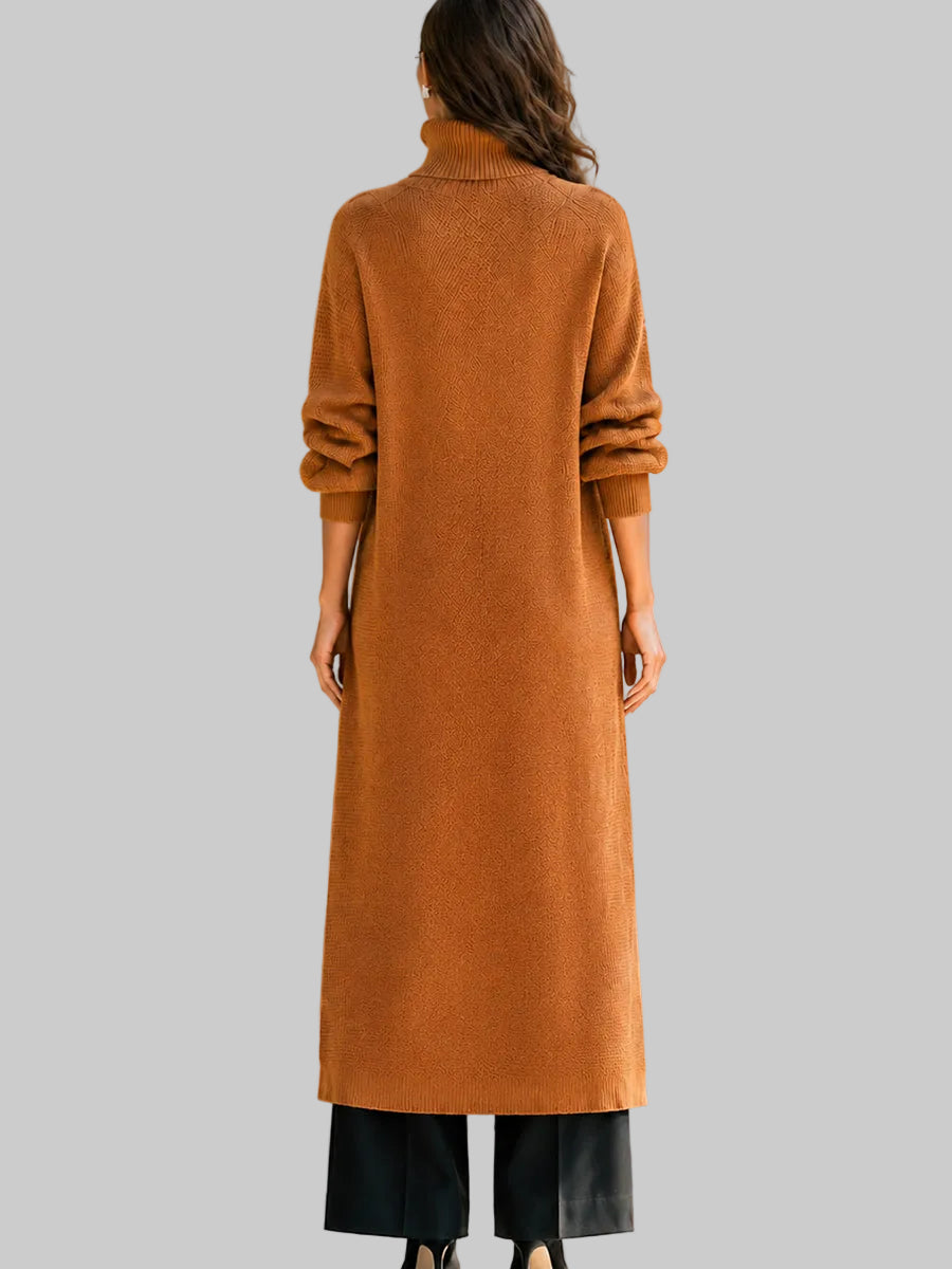Ivory - Women's Asymmetrical Turtleneck Knit Cardigan 
