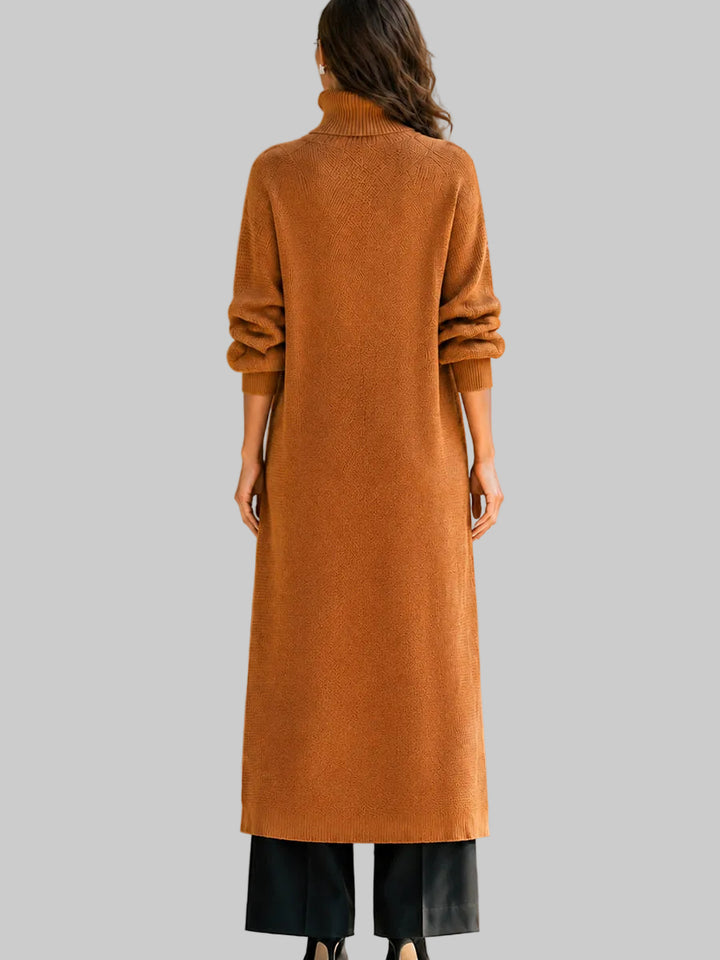 Ivory - Women's Asymmetrical Turtleneck Knit Cardigan 