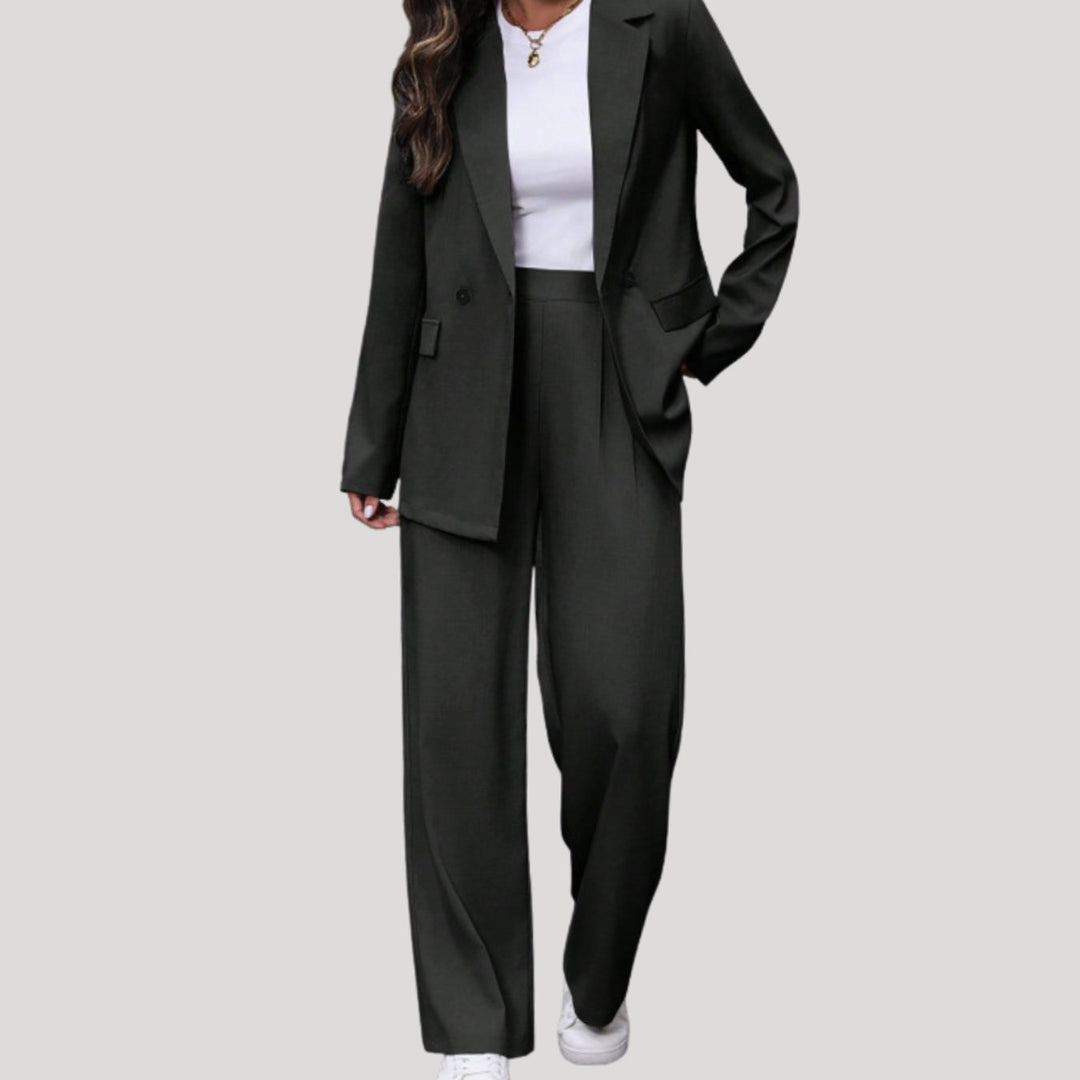 Ivory - Women's Tailored Blazer and Wide-Leg Pants Set