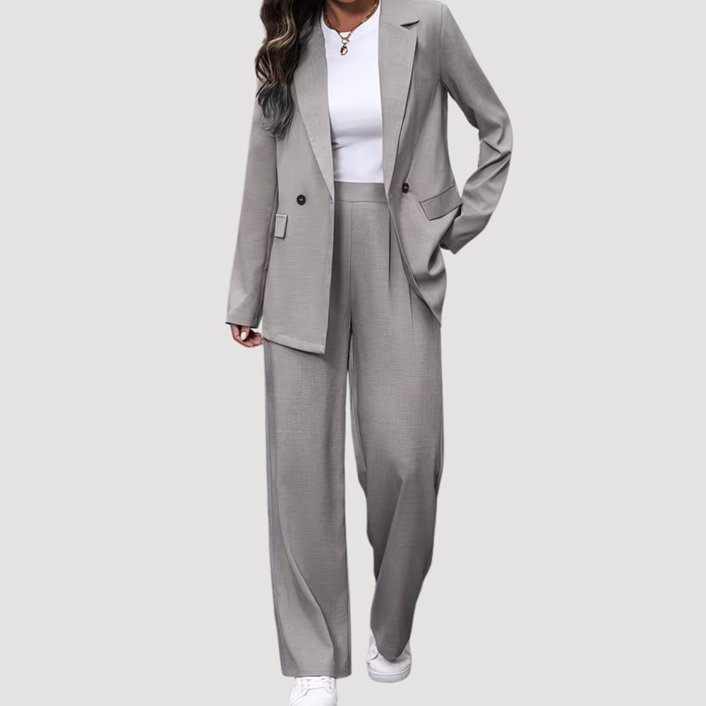 Ivory - Women's Tailored Blazer and Wide-Leg Pants Set