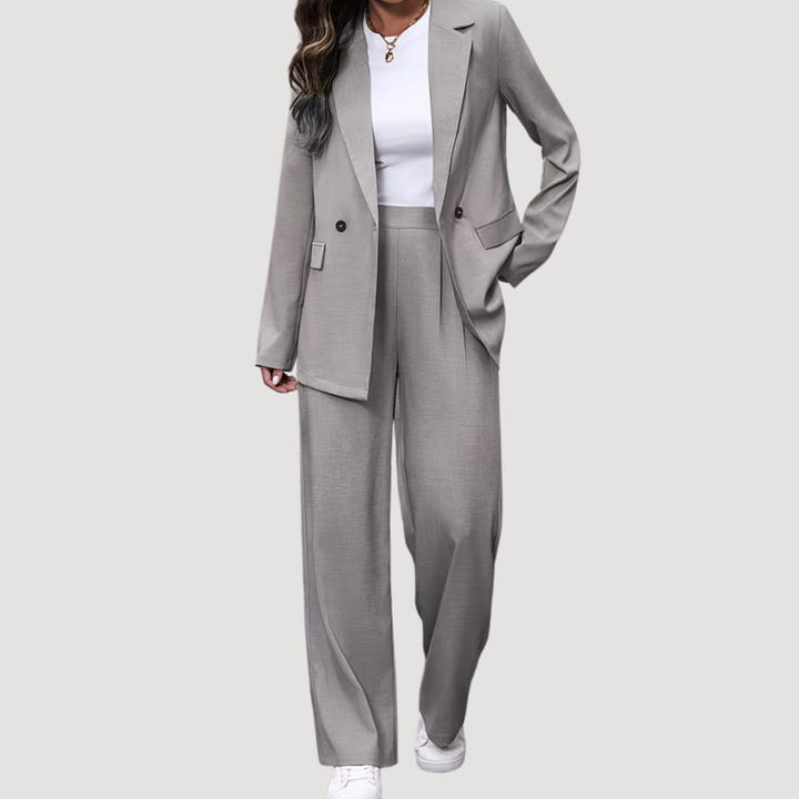 Ivory - Women's Tailored Blazer and Wide-Leg Pants Set