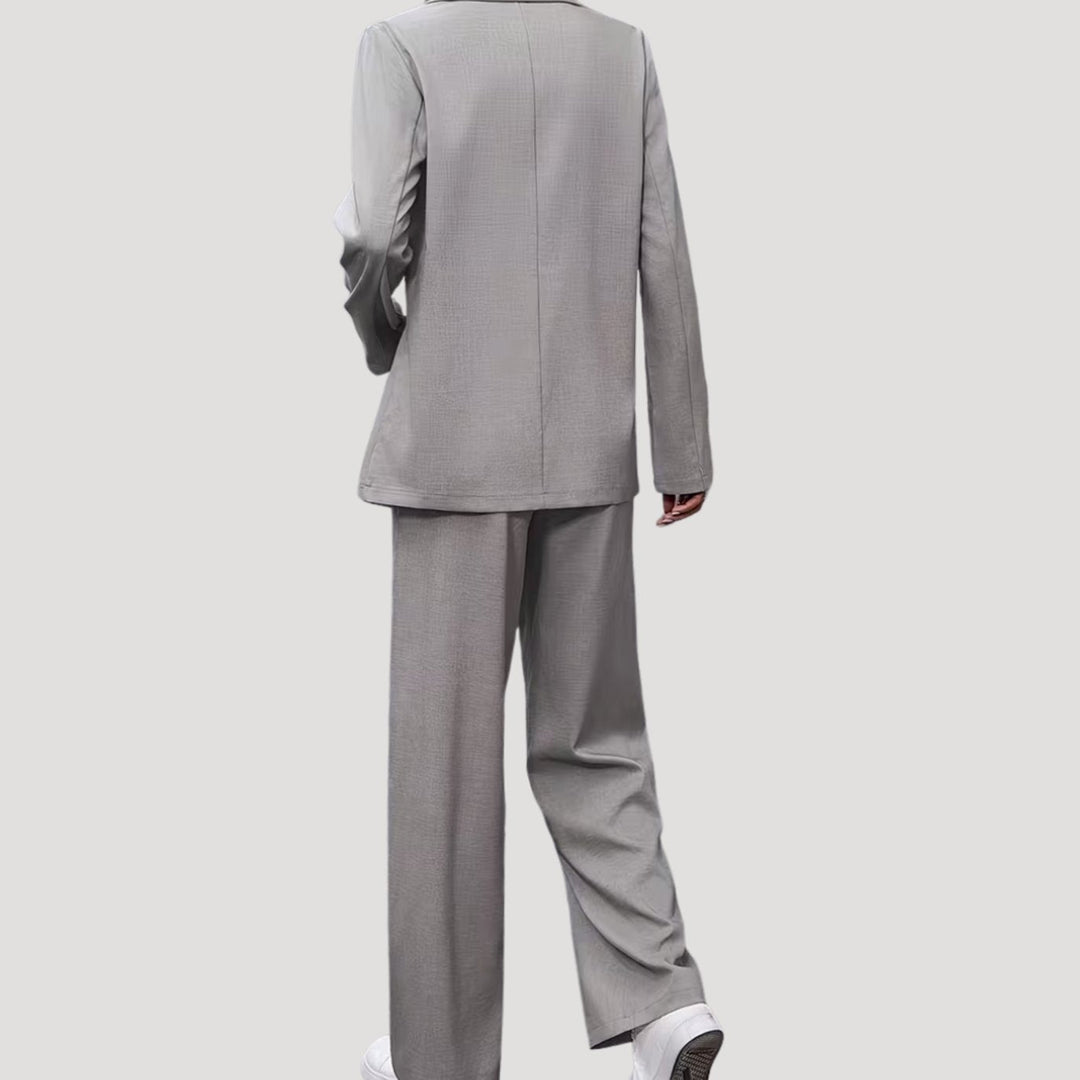 Ivory - Women's Tailored Blazer and Wide-Leg Pants Set