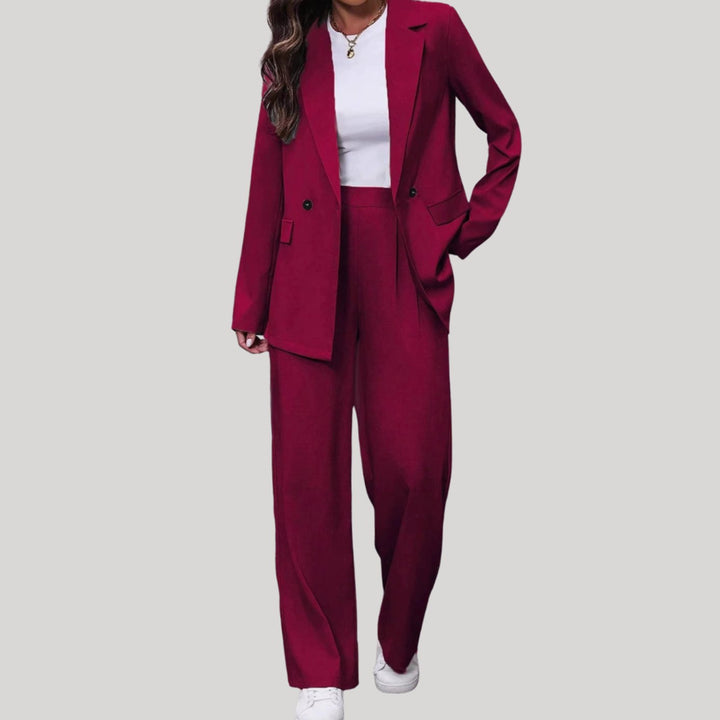 Ivory - Women's Tailored Blazer and Wide-Leg Pants Set