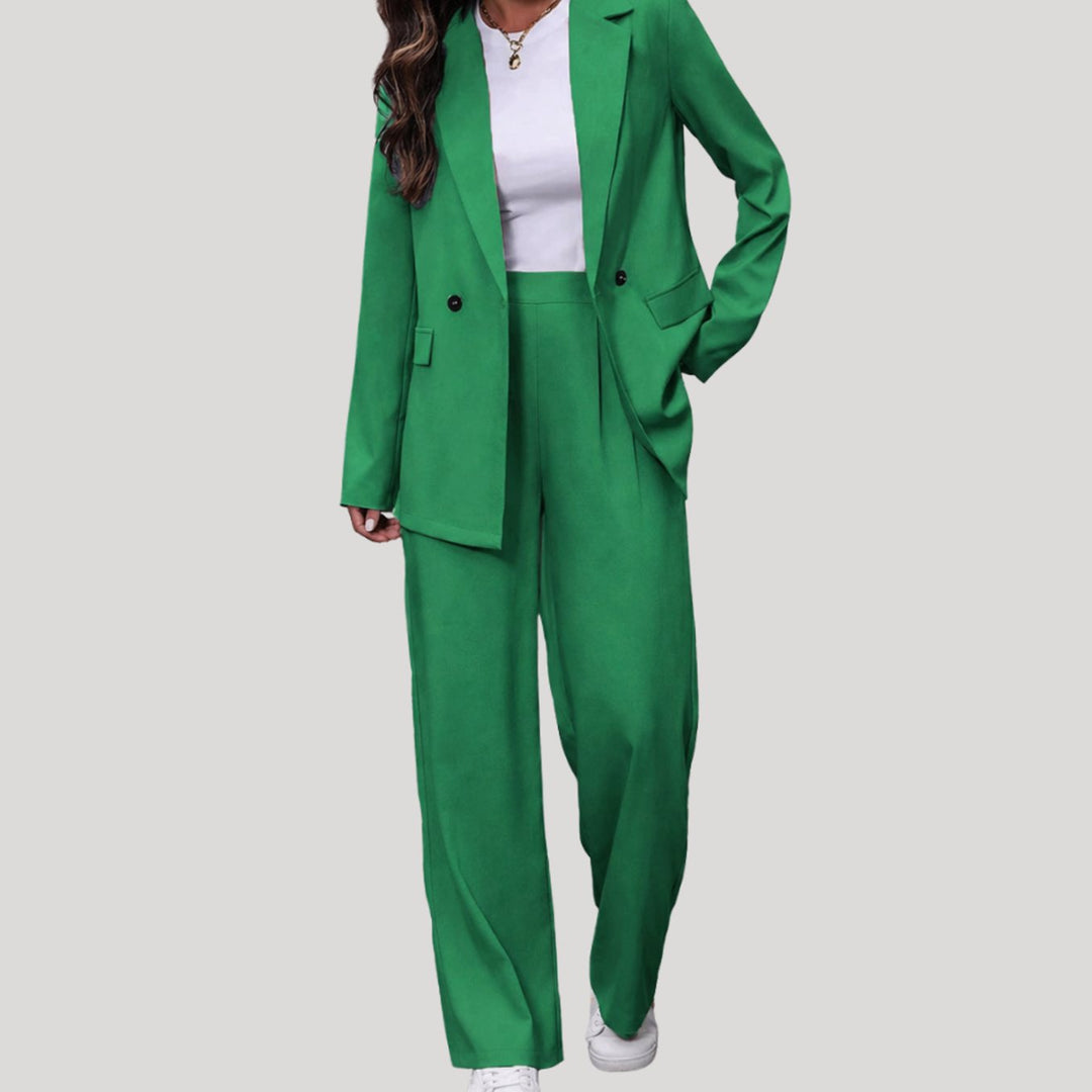 Ivory - Women's Tailored Blazer and Wide-Leg Pants Set