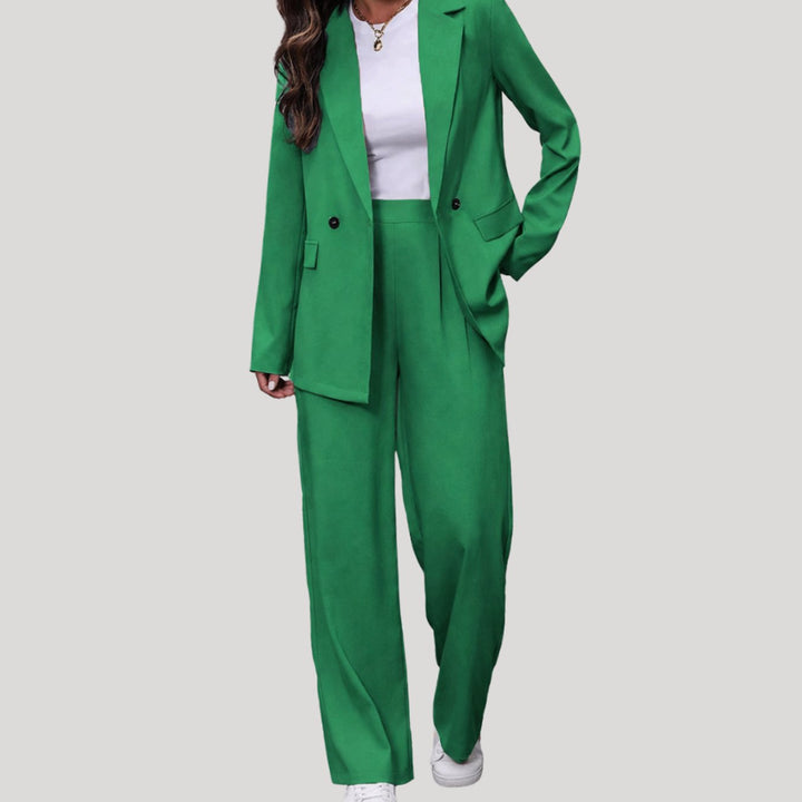 Ivory - Women's Tailored Blazer and Wide-Leg Pants Set