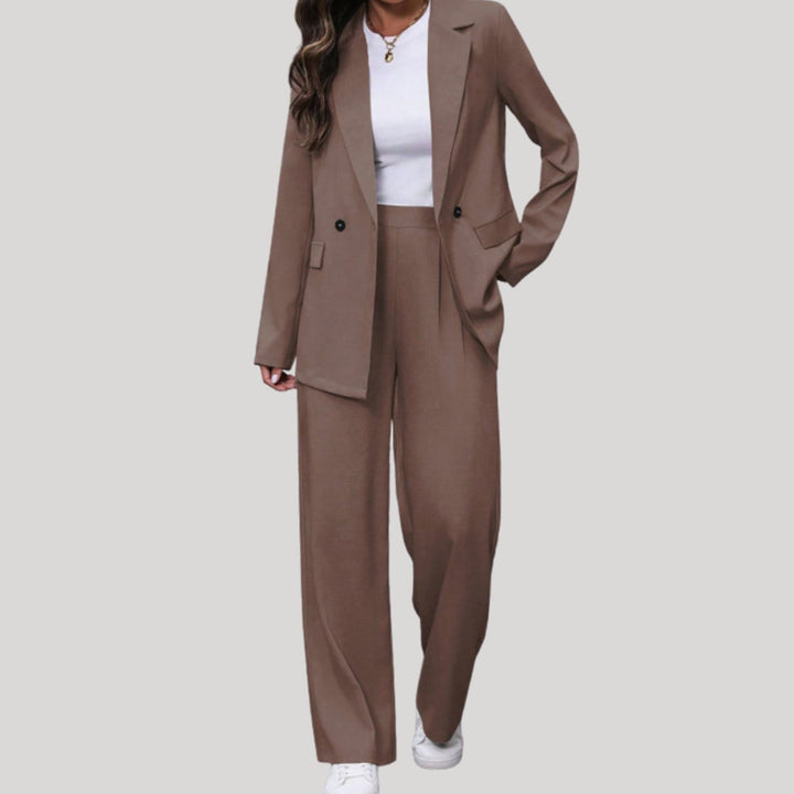 Ivory - Women's Tailored Blazer and Wide-Leg Pants Set
