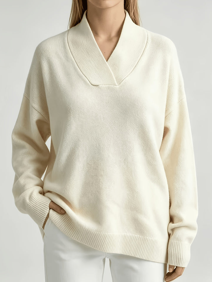 Ivory - Women's Shawl Collar Long Sleeve Loose Top 1