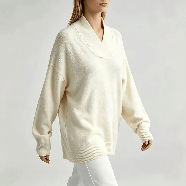 Ivory - Women's Shawl Collar Long Sleeve Loose Top 5