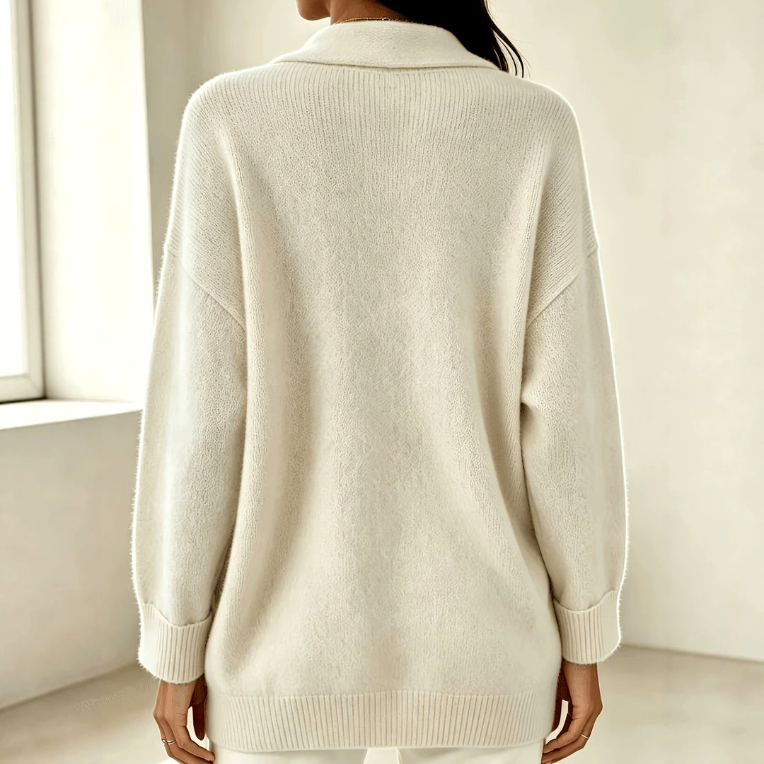 Ivory - Women's Shawl Collar Long Sleeve Loose Top 8
