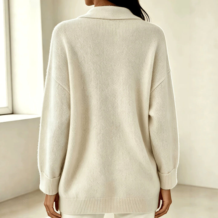 Ivory - Women's Shawl Collar Long Sleeve Loose Top 8