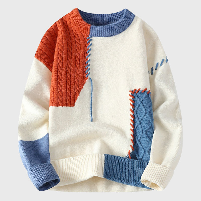 Jacob - Men's Patchwork Knit Sweater with Contrast Stitching