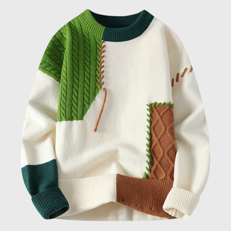 Jacob - Men's Patchwork Knit Sweater with Contrast Stitching