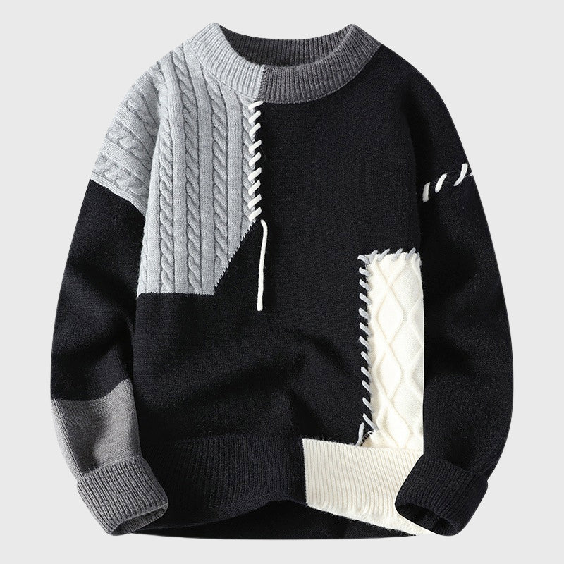 Jacob - Men's Patchwork Knit Sweater with Contrast Stitching