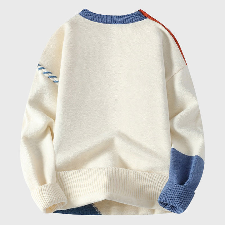 Jacob - Men's Patchwork Knit Sweater with Contrast Stitching