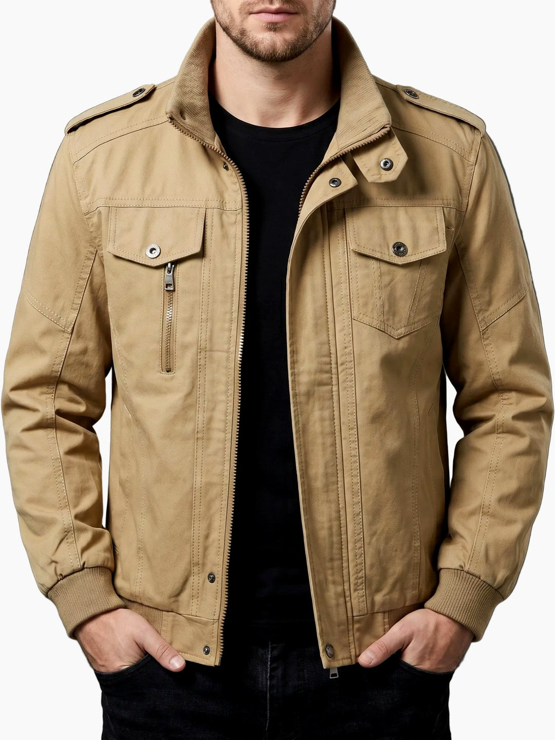 Jacob - Men's Work Jacket with Ribbed Collar and Flap Pockets 4