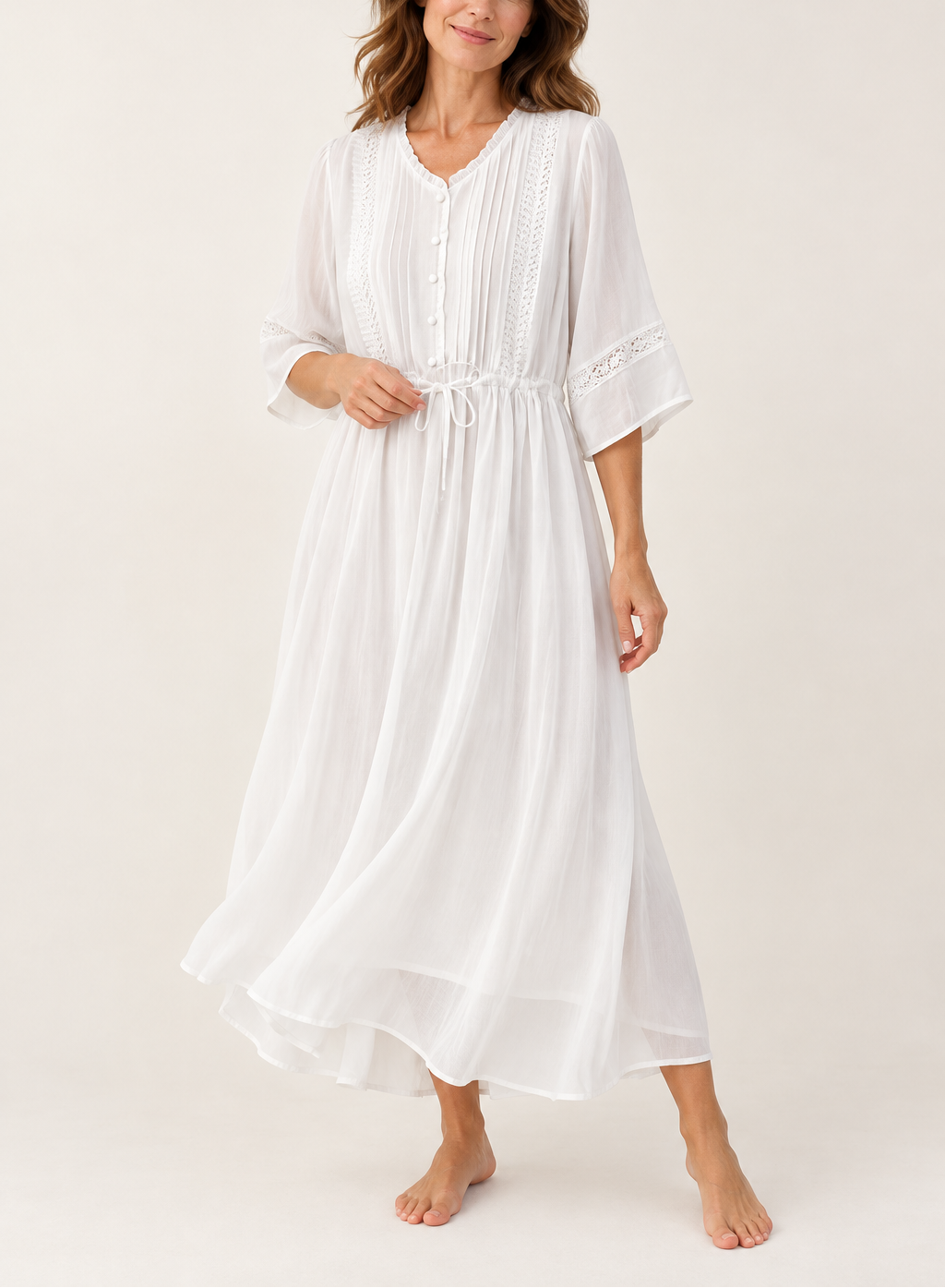 Jade - Women's Button-Front Pintuck Nightdress