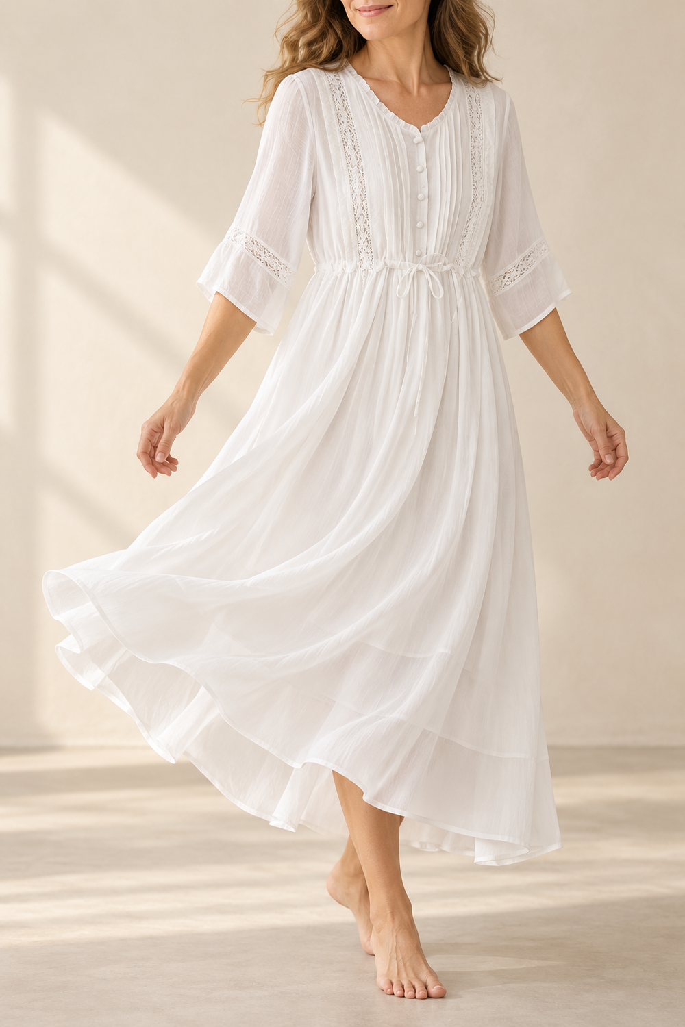 Jade - Women's Button-Front Pintuck Nightdress