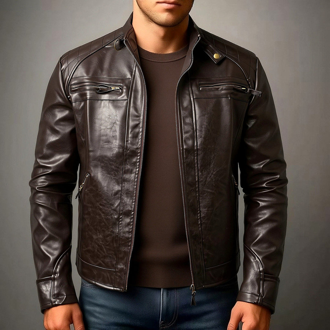James - Men's Stand Collar Leather Jacket 2