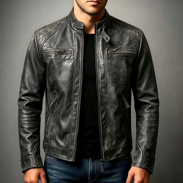James - Men's Stand Collar Leather Jacket 4