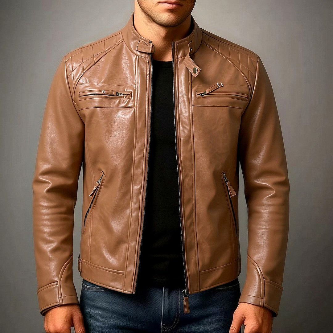 James - Men's Stand Collar Leather Jacket 7