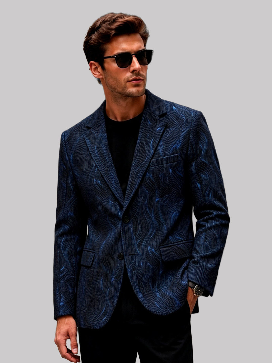 James - Men's Textured Patterned Notched Lapel Blazer