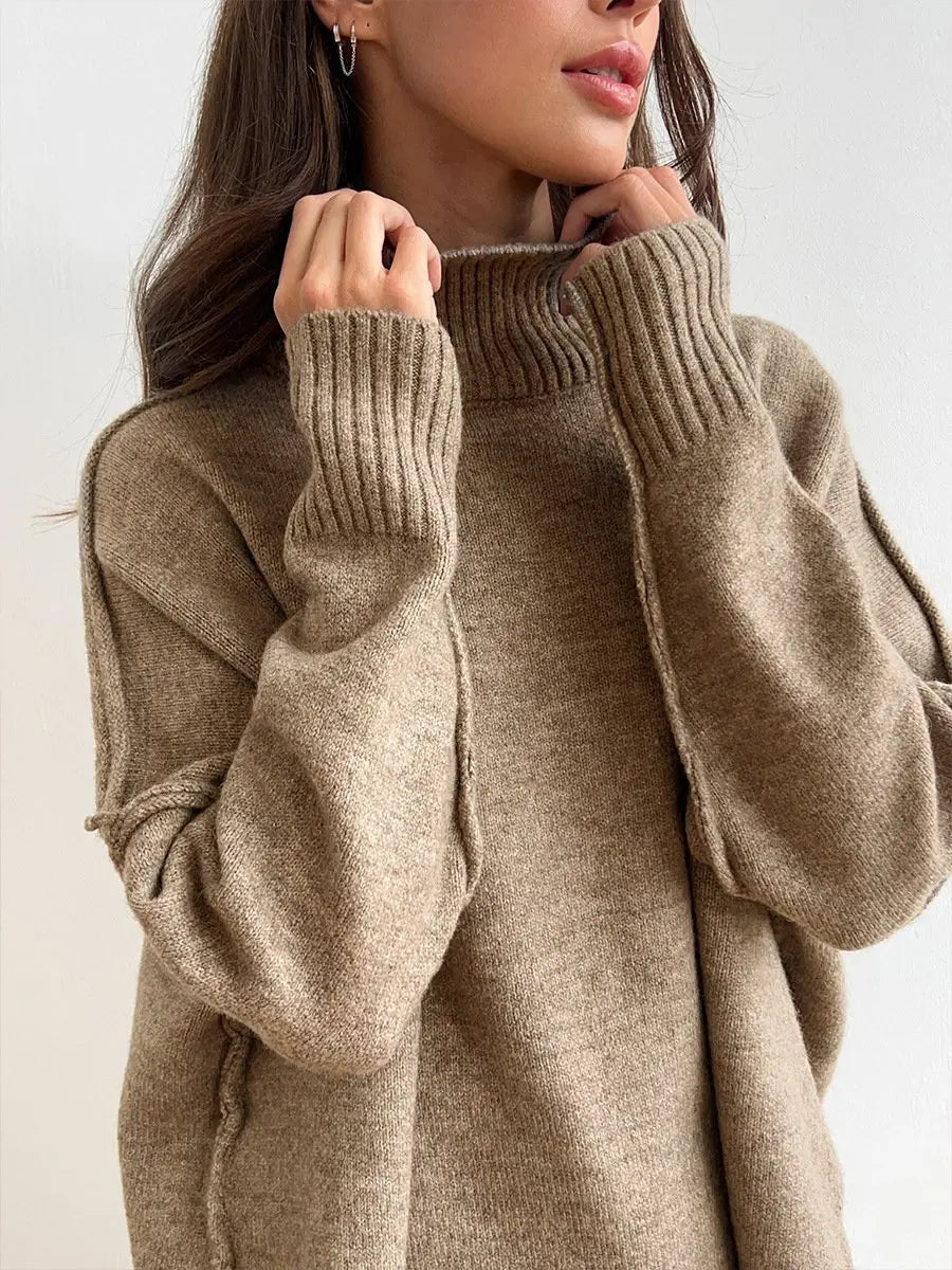 Jane - Women's Turtleneck Sweater and Wide-Leg Knit Pants Set