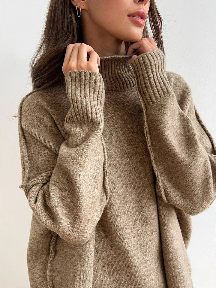 Jane - Women's Turtleneck Sweater and Wide-Leg Knit Pants Set