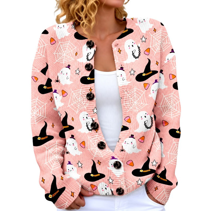 Janice - Women's Halloween Graphic Print Button Cardigan 2