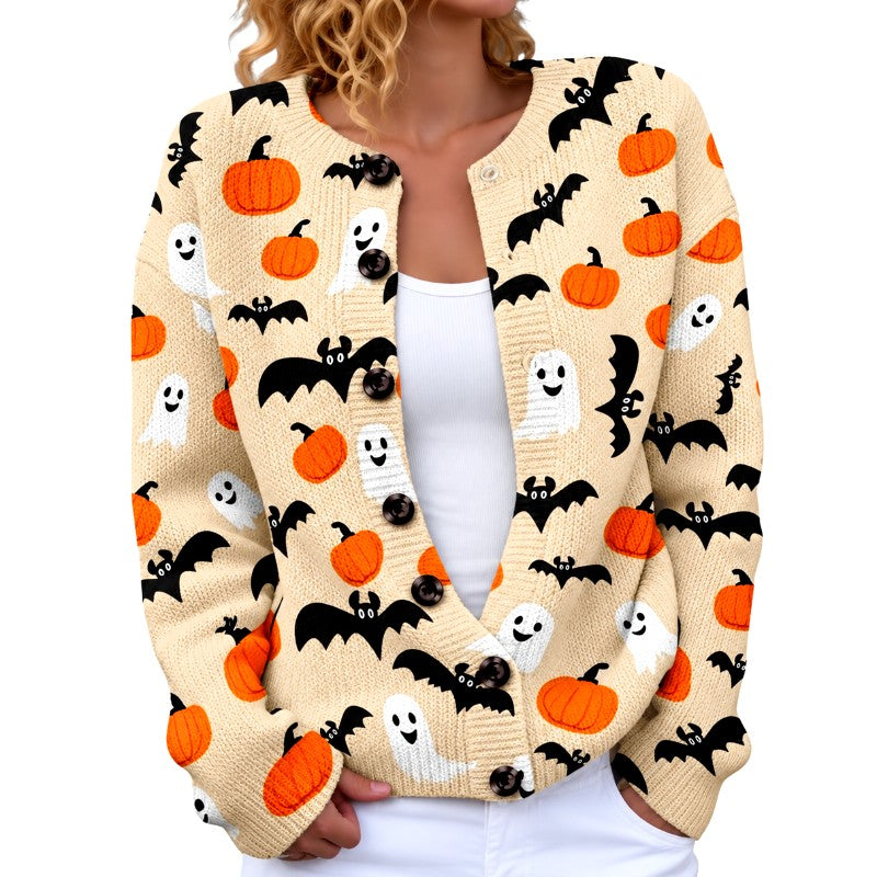 Janice - Women's Halloween Graphic Print Button Cardigan 3