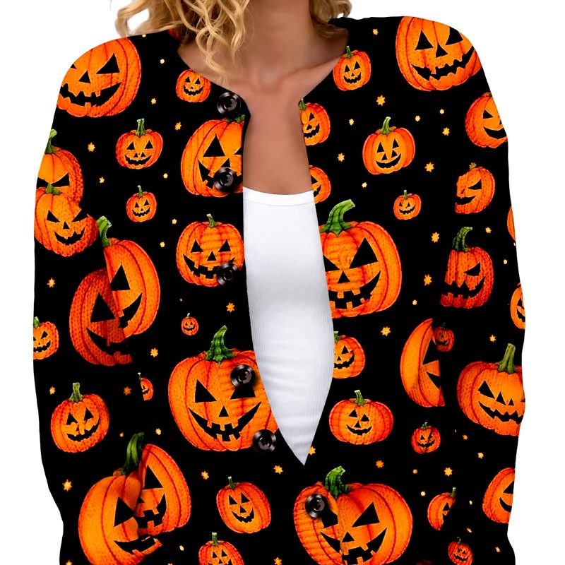 Janice - Women's Halloween Graphic Print Button Cardigan 4