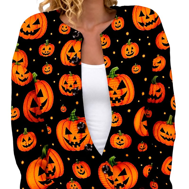 Janice - Women's Halloween Graphic Print Button Cardigan 4