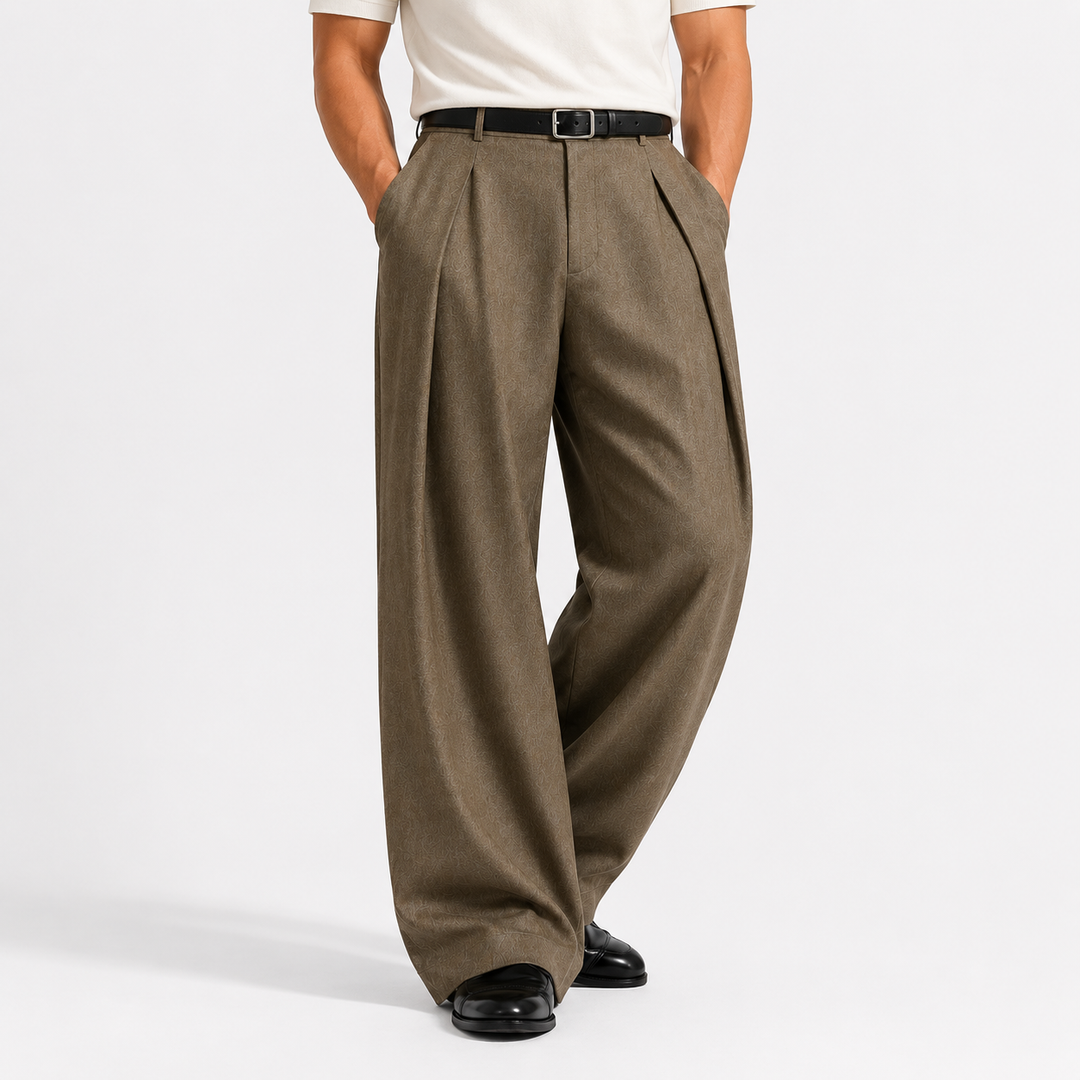 Jasper - Men's Pleated Front Wide-Leg Trousers with Fitted Waistband
