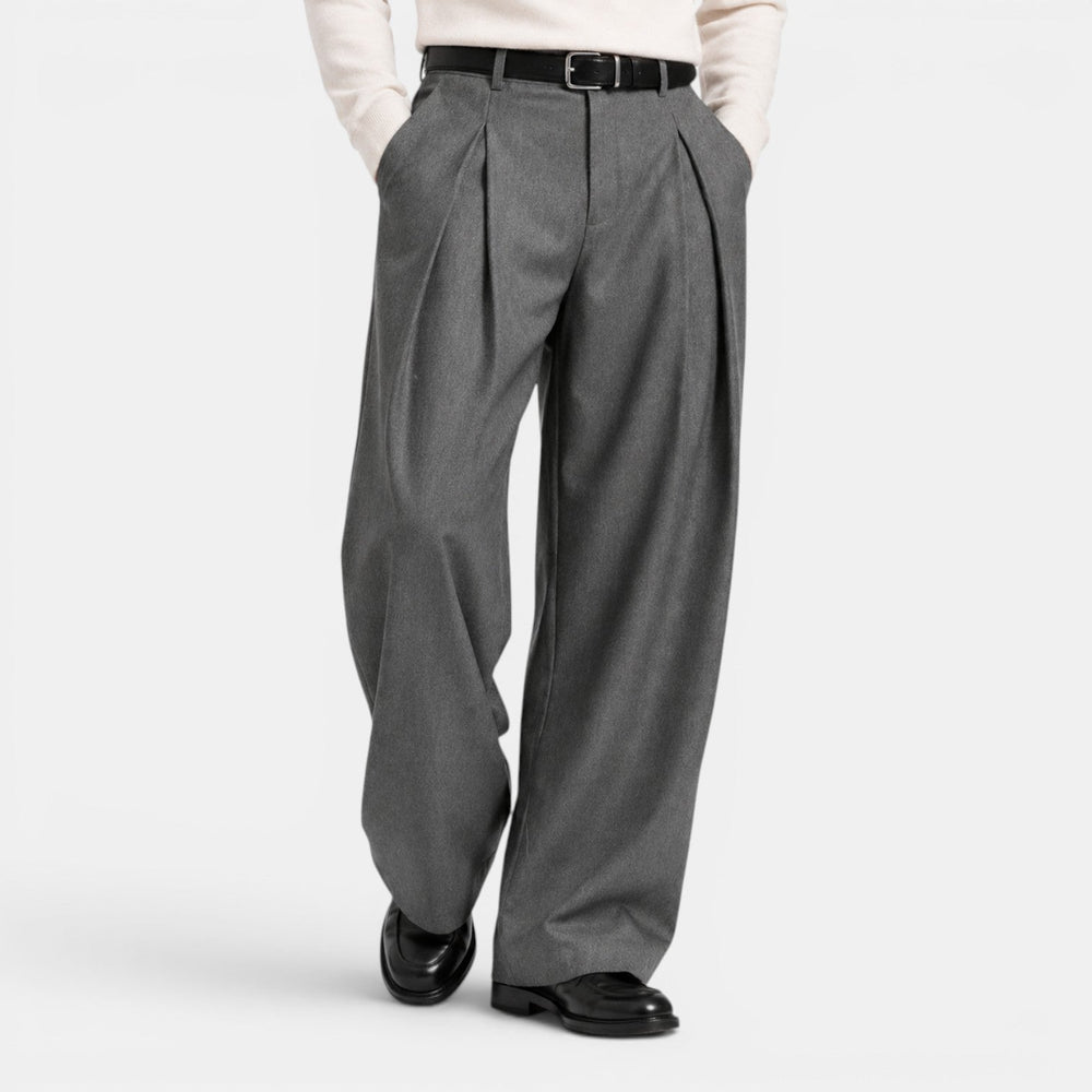 Jasper - Men's Pleated Front Wide-Leg Trousers with Fitted Waistband