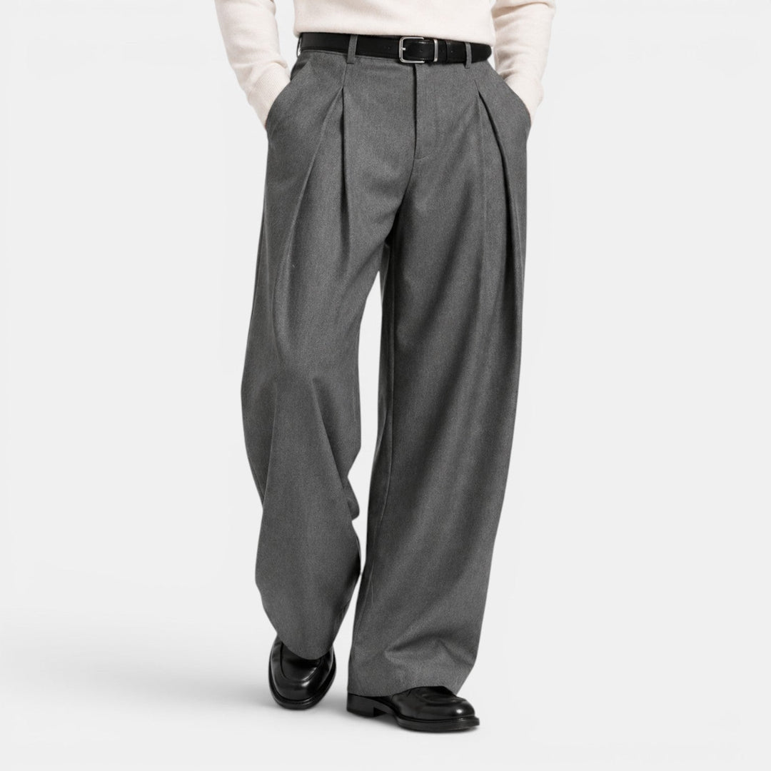 Jasper - Men's Pleated Front Wide-Leg Trousers with Fitted Waistband